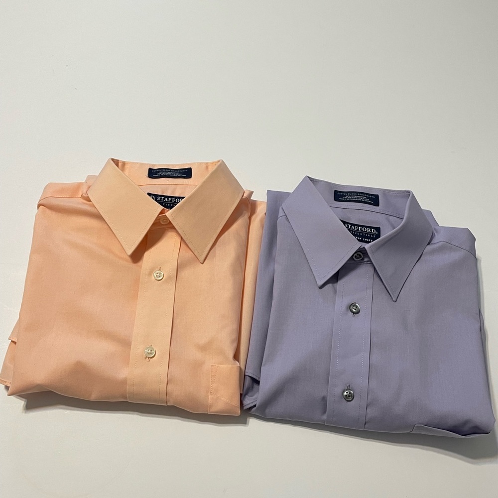 2 Stafford Mens Dress Shirt 16 34-35 purple Long Sleeve Button Down Wrinkle Free